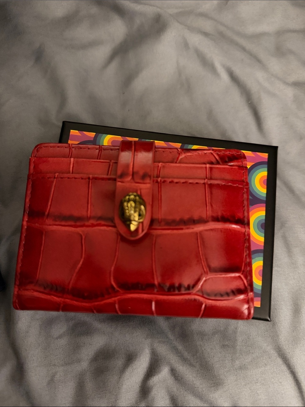 Kurt Geiger Red Croc-Embossed Card & Key Holder with Gold Clasp